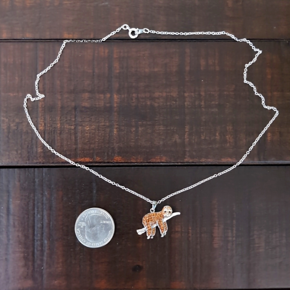 Silver Necklace with Brown Sloth Pendant